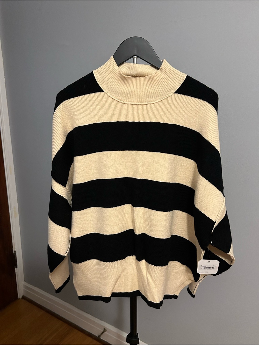Altar'd State Black and Cream Striped Turtleneck Sweater